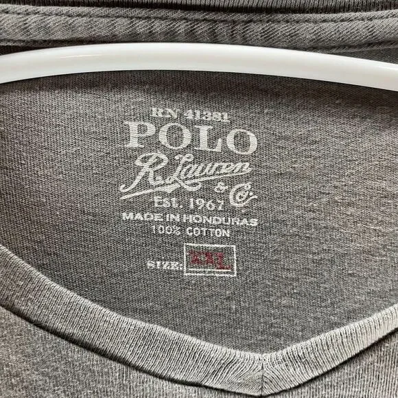 Polo Ralph Lauren Shirt Adult 2XL XXL Gray V Neck Long Sleeve Pony Rugby Logo - Picture 7 of 11